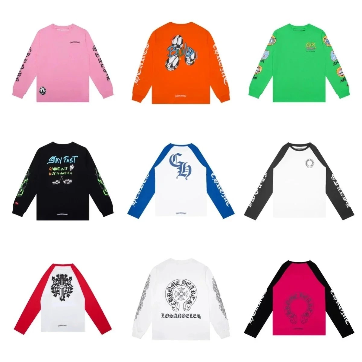 Chrome Hearts Long Sleeve Tee - Orange Bold Skull Graphic