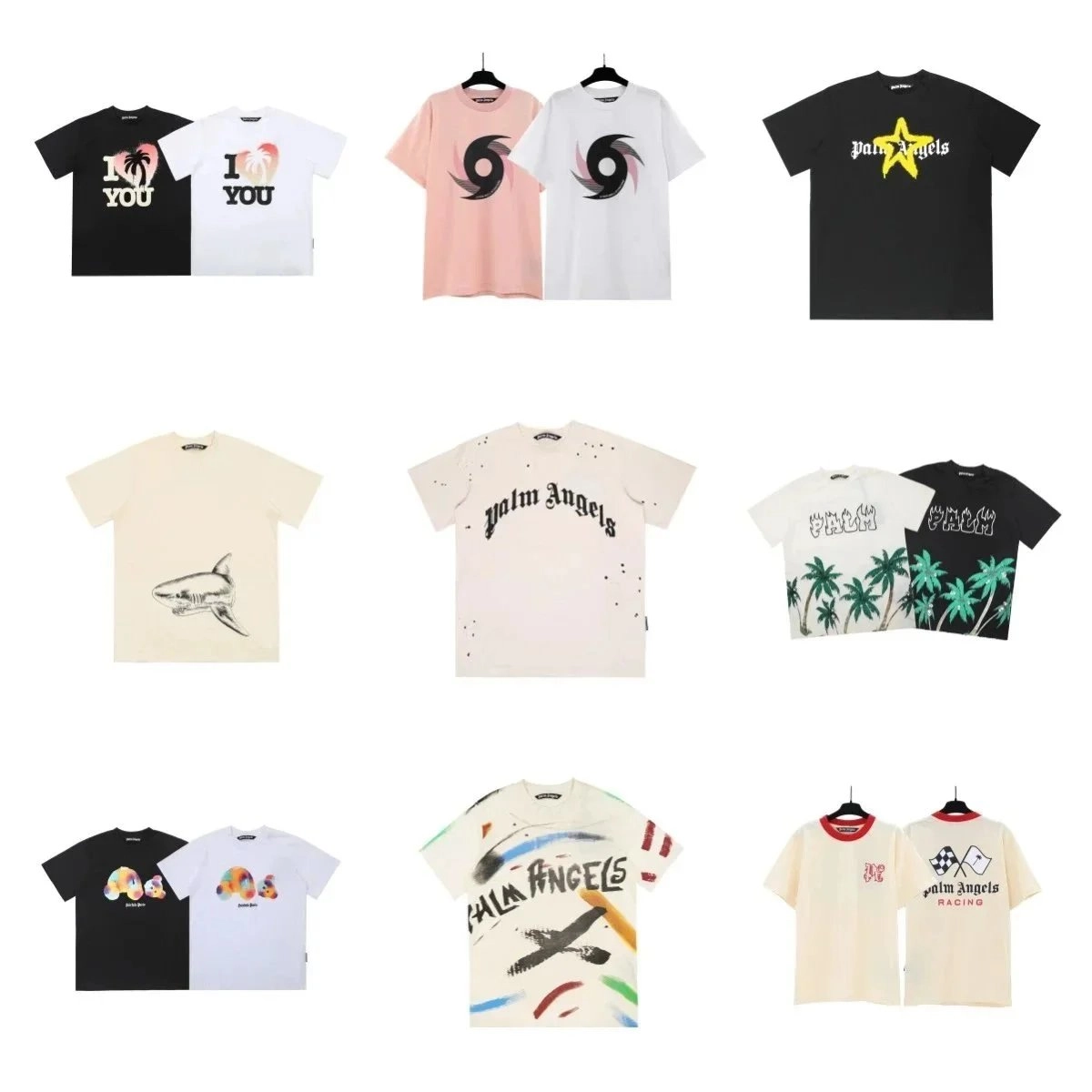 Palm Angels Black T-Shirt with Yellow Star Logo and Gothic Script