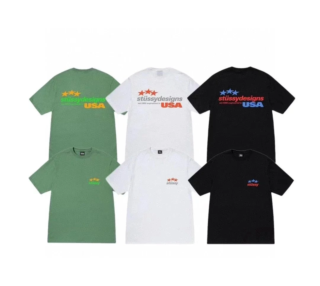 St&uuml;ssy Designs USA Triple Star Graphic T-Shirt - Green/White/Black