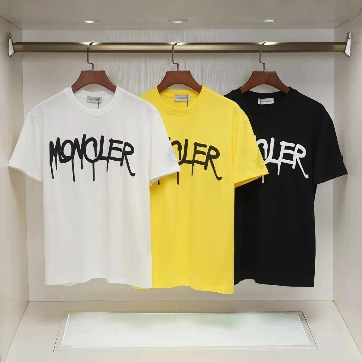 Moncler Dripping Logo Cotton T-Shirt - White Yellow Black