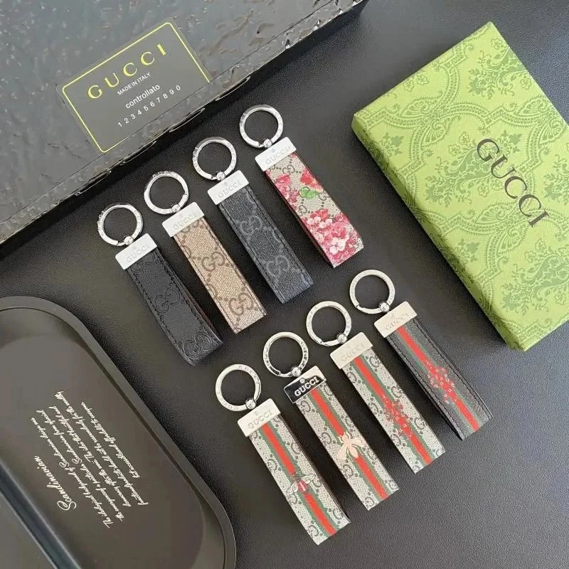 Gucci GG Marmont Keychain with Web Stripe and Floral Print