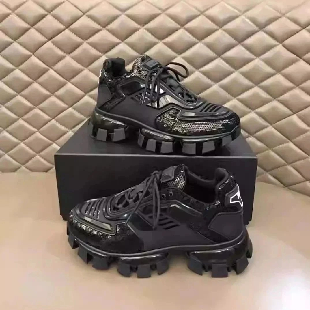 Prada Cloudbust Thunder Sequin Black Chunky Sneakers