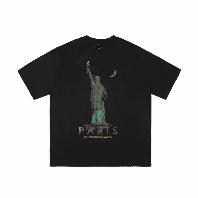 Black T-Shirt with Statue of Liberty Paris Graphic Print