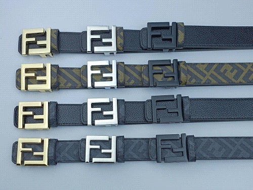 Fendi FF Logo Belt Black Leather with Gold Silver Black Buckles