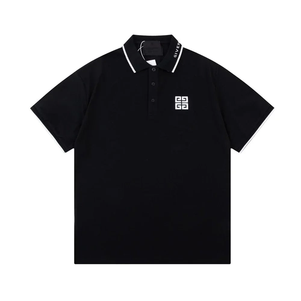 Givenchy 4G Logo Black Polo Shirt with White Trim Collar
