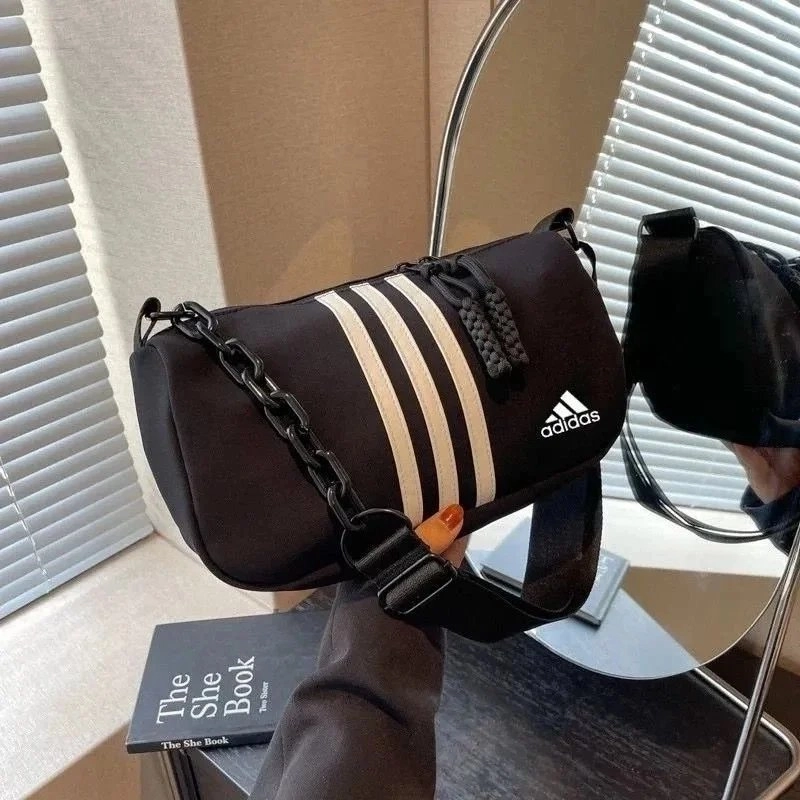 Adidas 3-Stripes Black Cylinder Bag with Chain Strap
