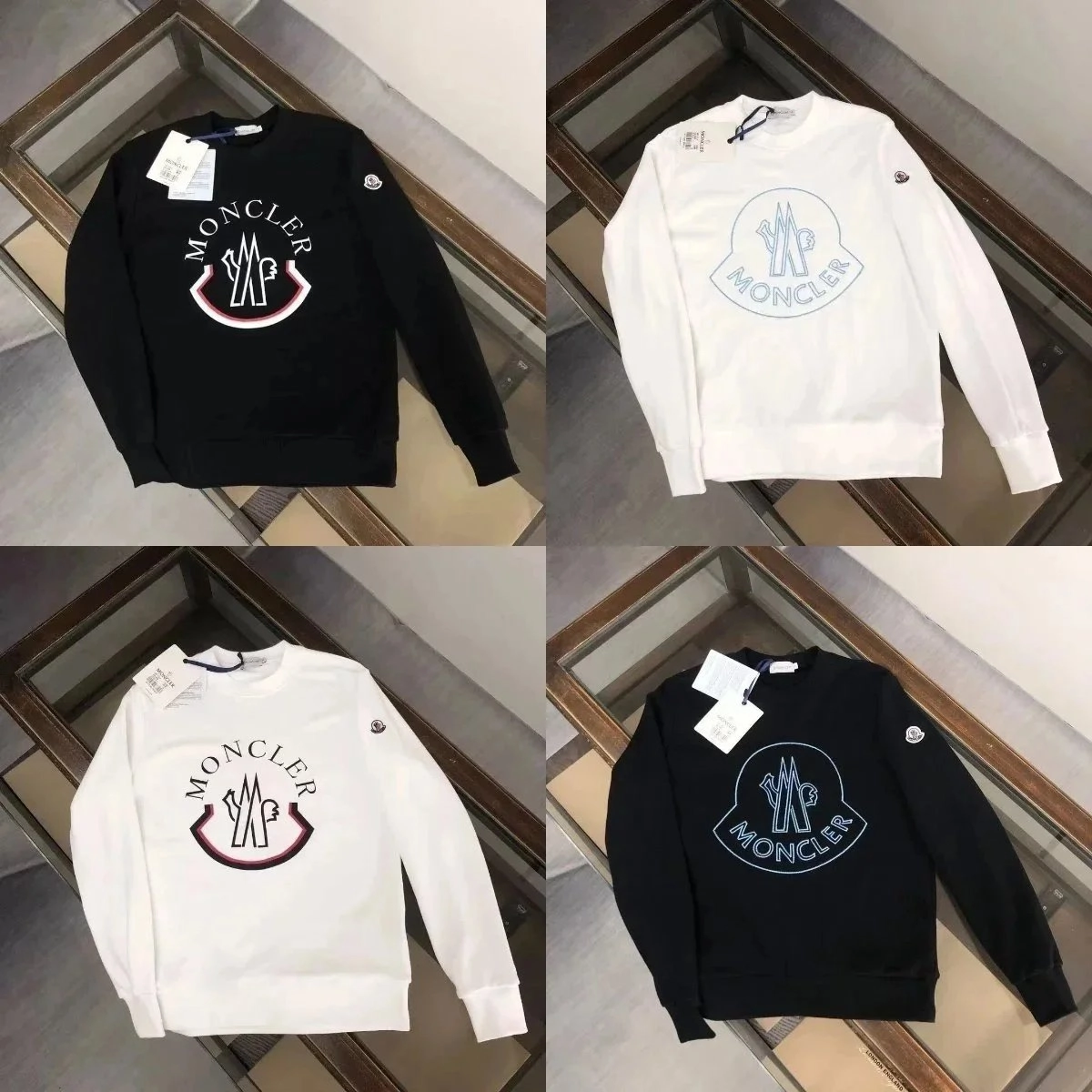 Moncler Logo Embroidered Crewneck Sweatshirt Black White