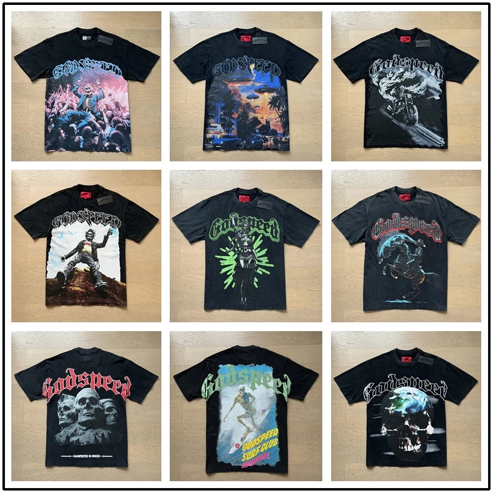 Godspeed Vintage Band Tee - Black Skull Globe Graphic