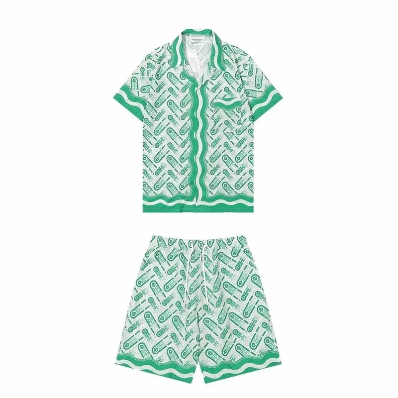 Maison Margiela Green Key Pattern Short-Sleeve Shirt and Shorts Set