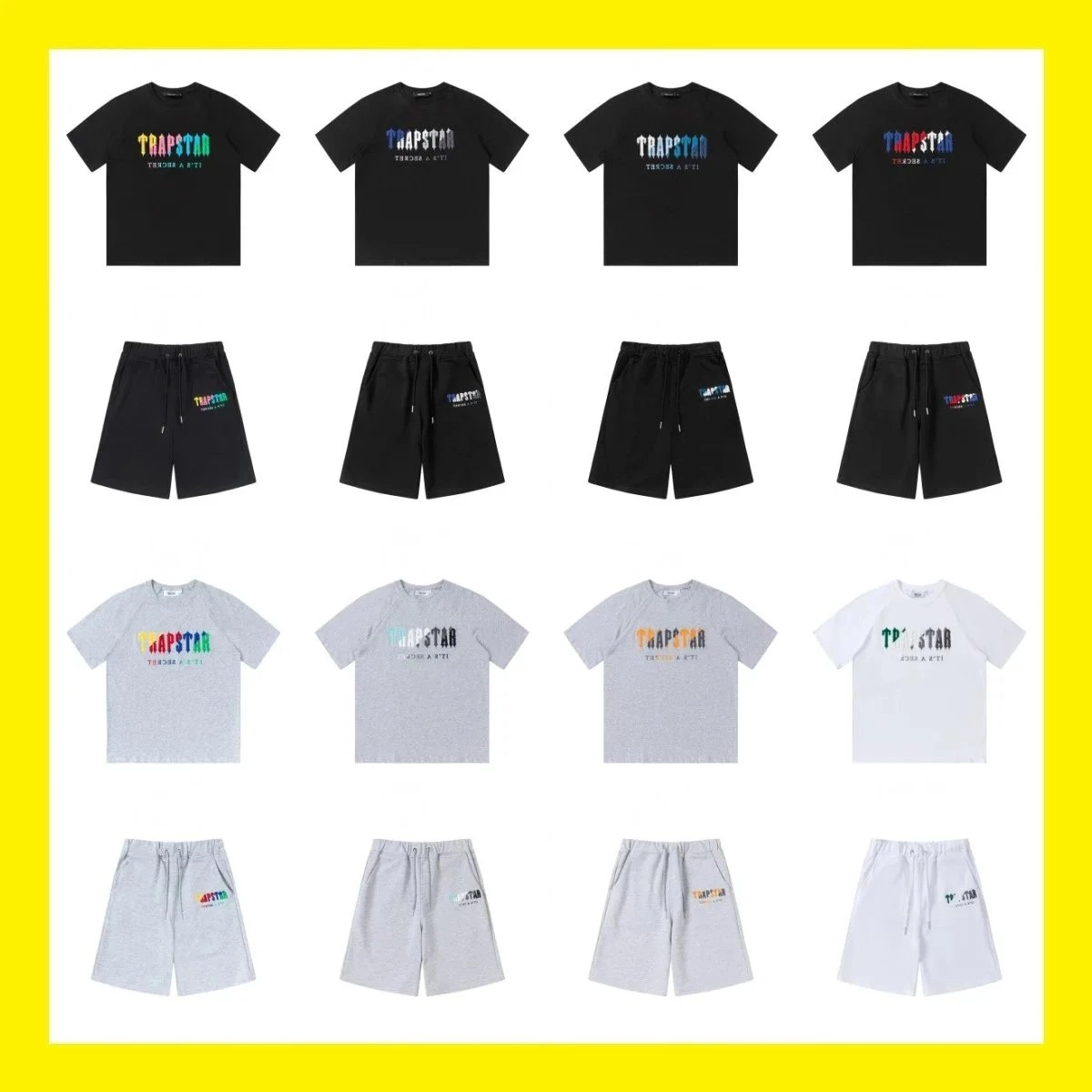 TRAPSTAR Rainbow Gradient Logo T-Shirt and Shorts Set Black