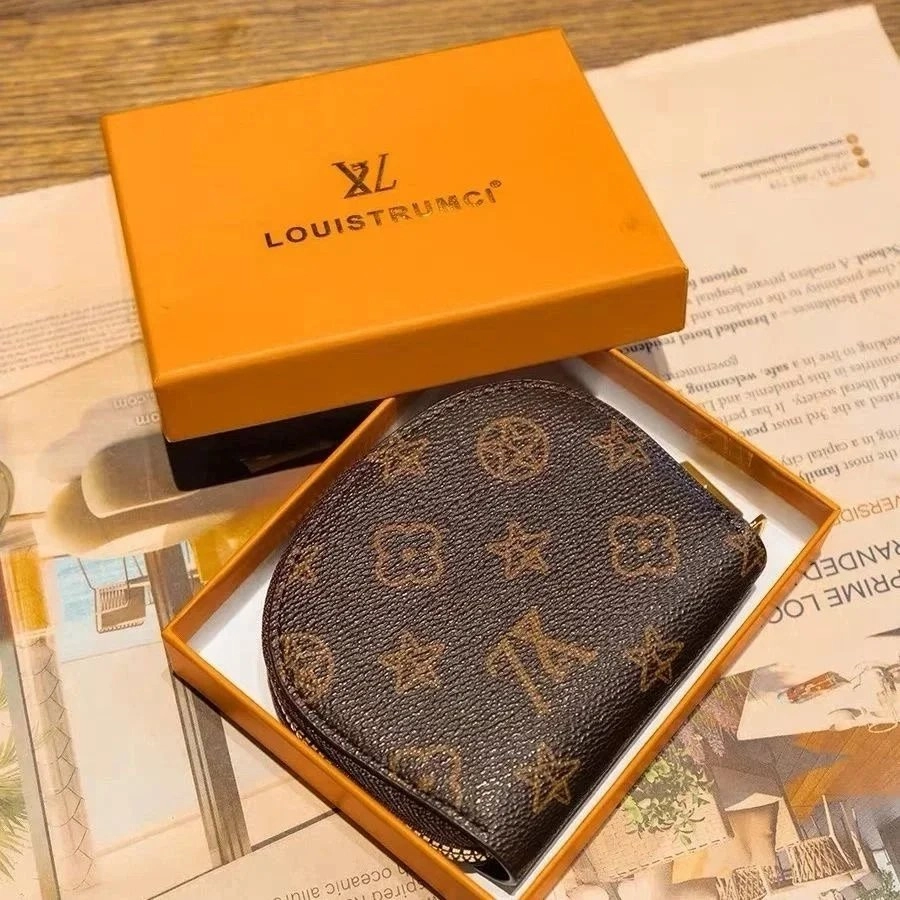 Louis Trunci Monogram Brown Leather Zip-Around Coin Purse