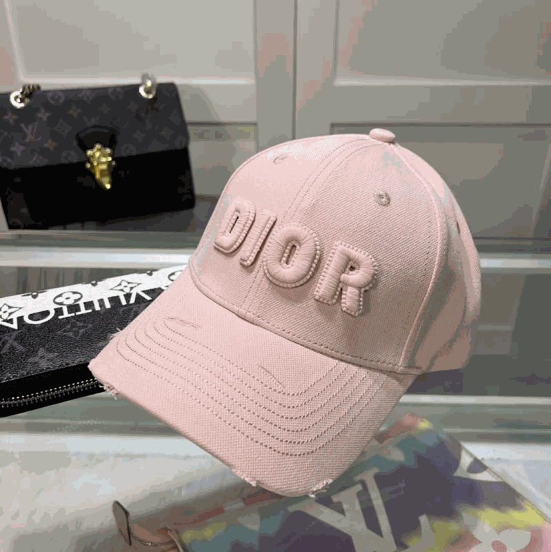 Dior Pink Embroidered Logo Baseball Cap with Distressed Brim