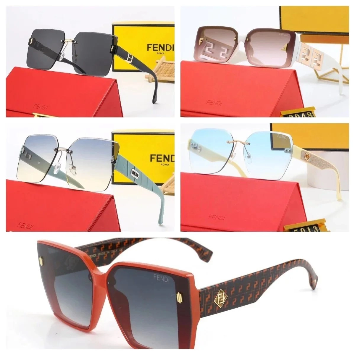 Fendi Square Rimless Sunglasses with FF Logo Temple