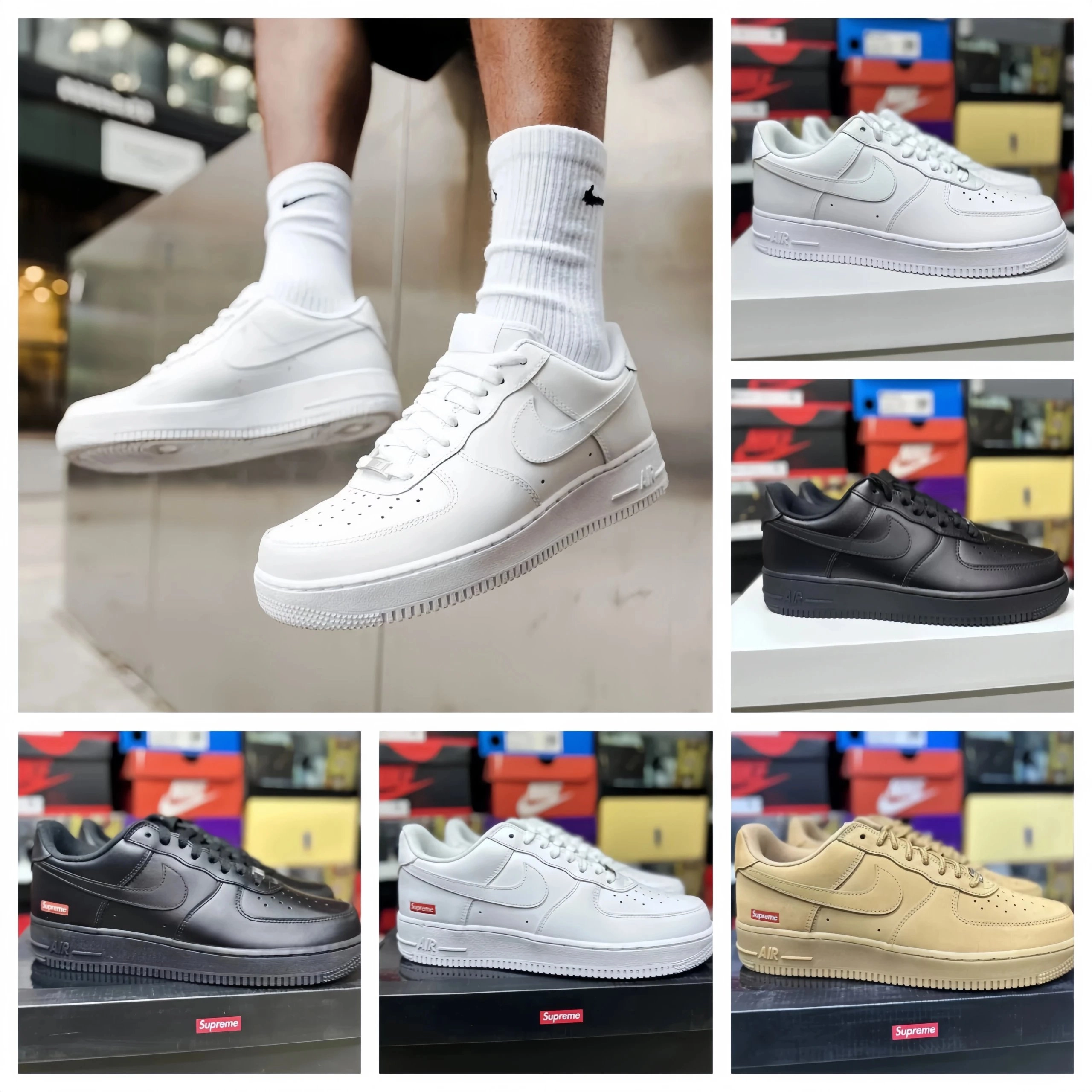 Nike Air Force 1 Low Supreme Collaboration White Black Tan
