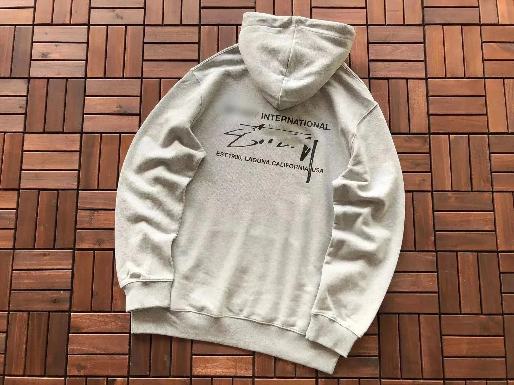 Stussy International Hoodie - Light Gray, Signature Logo Back Print