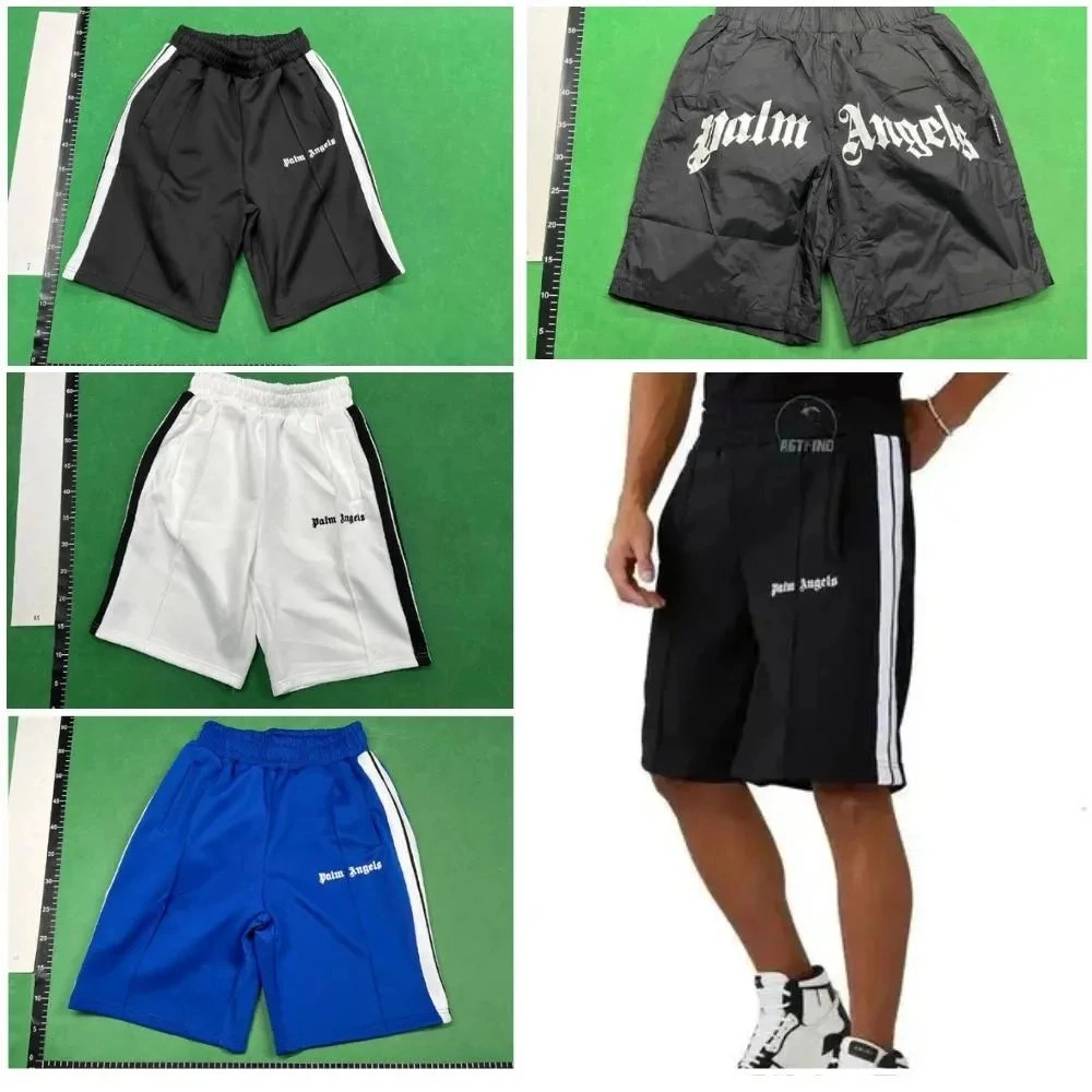 Palm Angels Side-Stripe Track Shorts - Black White Blue