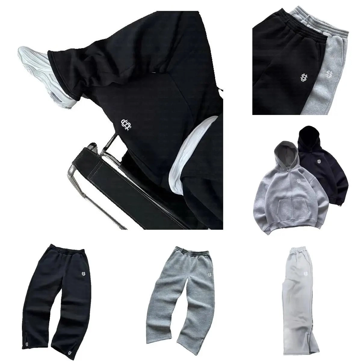 CCB Logo Embroidered Relaxed Fit Sweatpants - Black/Grey