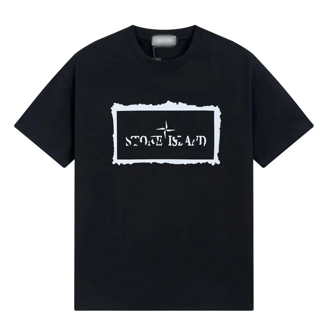 Stone Island Black T-Shirt with Distressed Logo Box Print