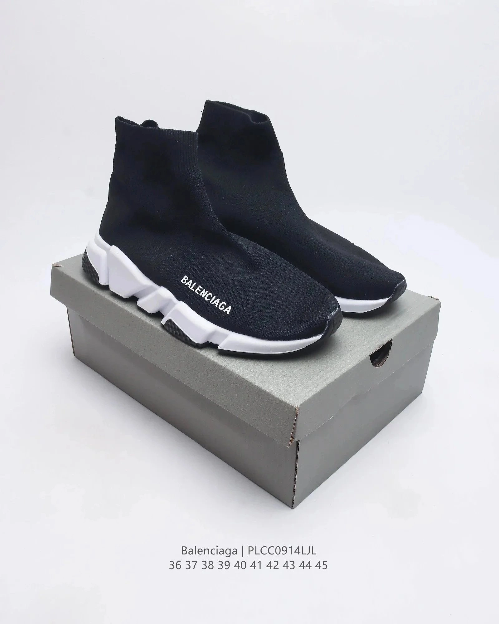 Balenciaga Speed Trainer Black Knit Sneakers with White Sole