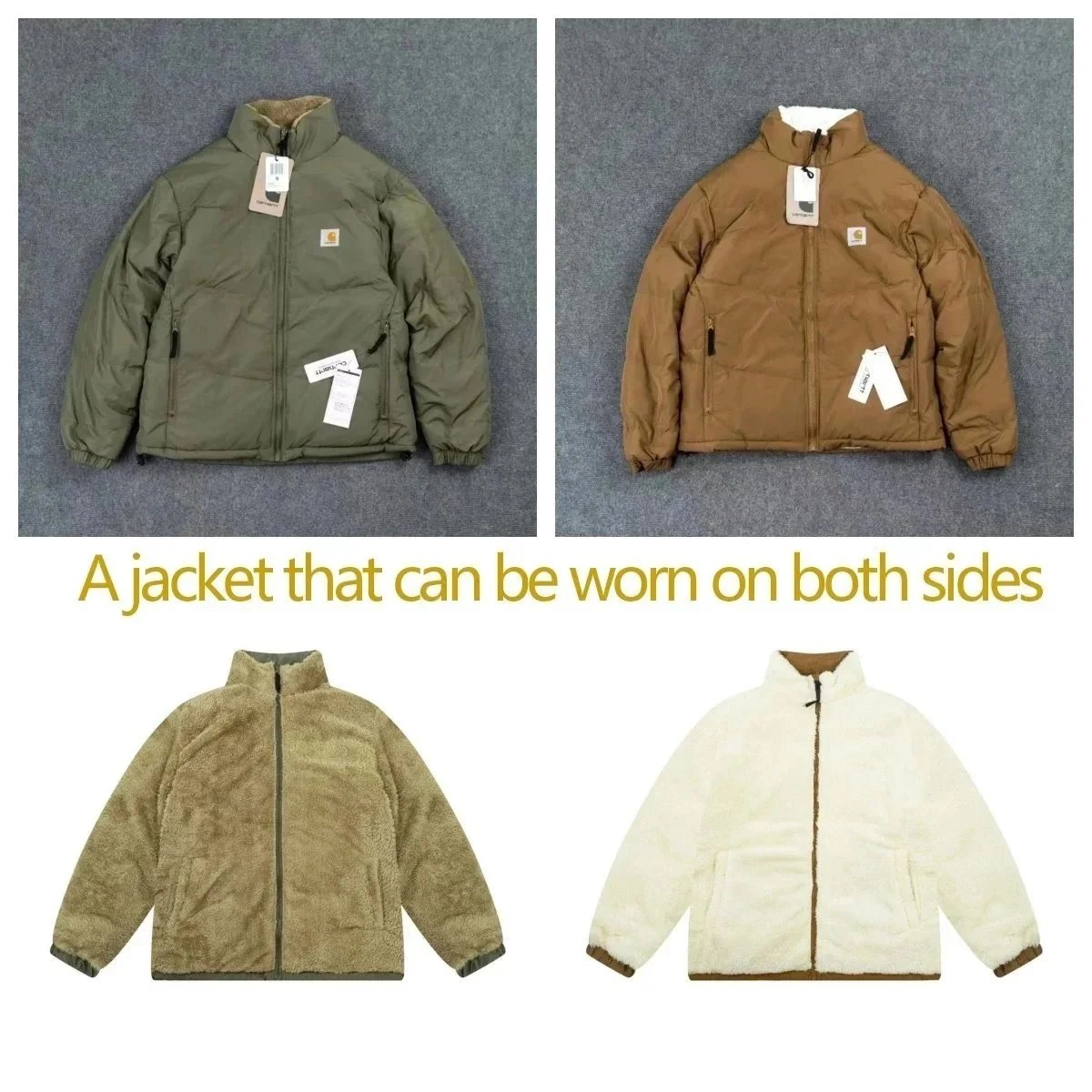 Carhartt reversible insulated jacket olive-brown sherpa