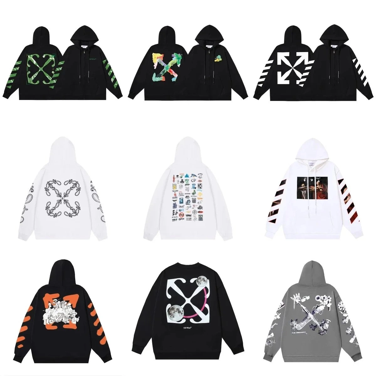 Off-White Diag Arrow Hoodie Black White Contrast Zip-Up