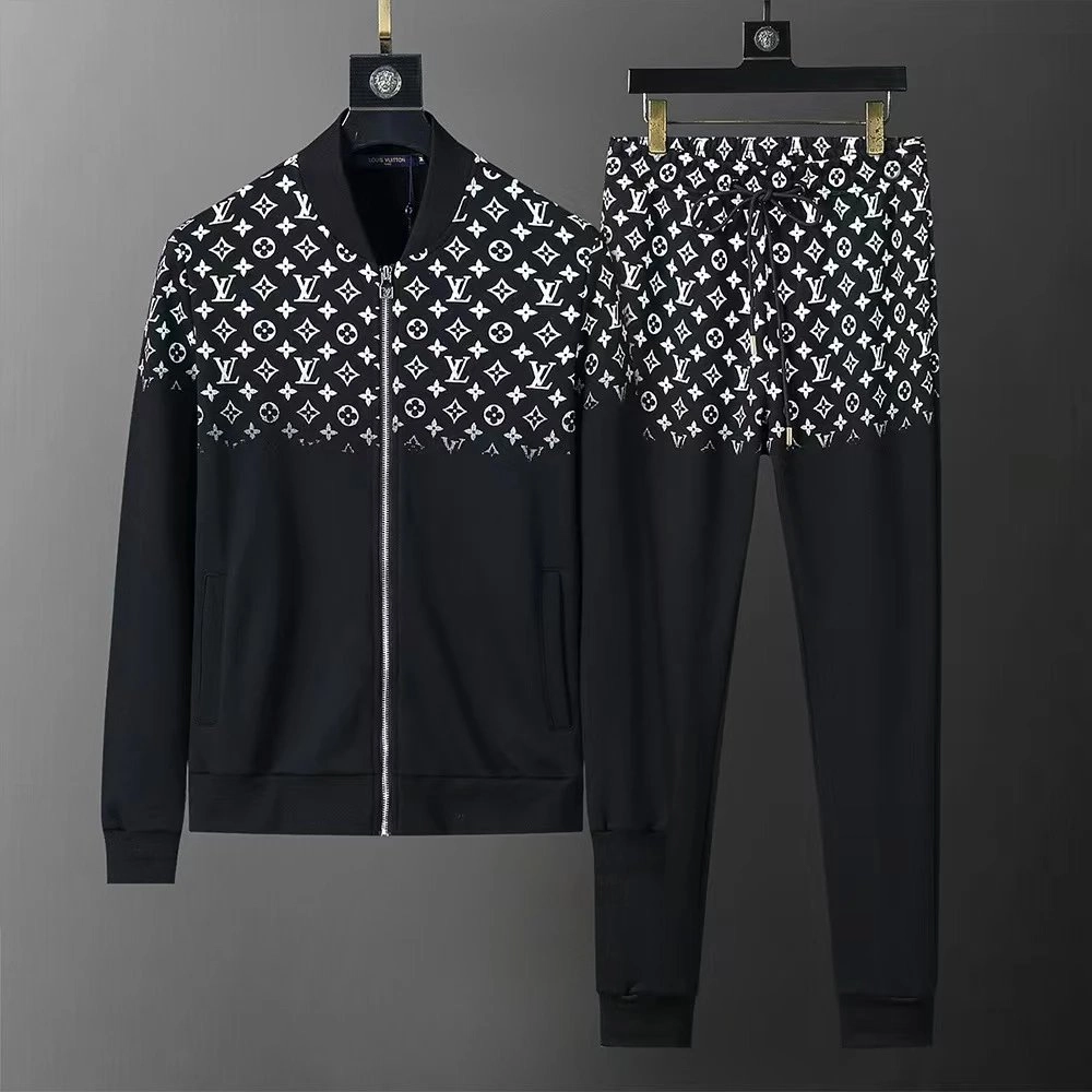 Louis Vuitton Monogram Print Bomber Jacket and Jogger Set Black