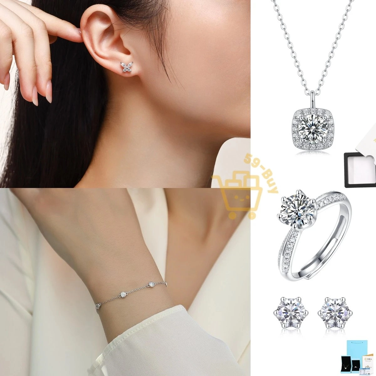 59-Buy Cubic Zirconia Butterfly Stud Earrings Silver Plated