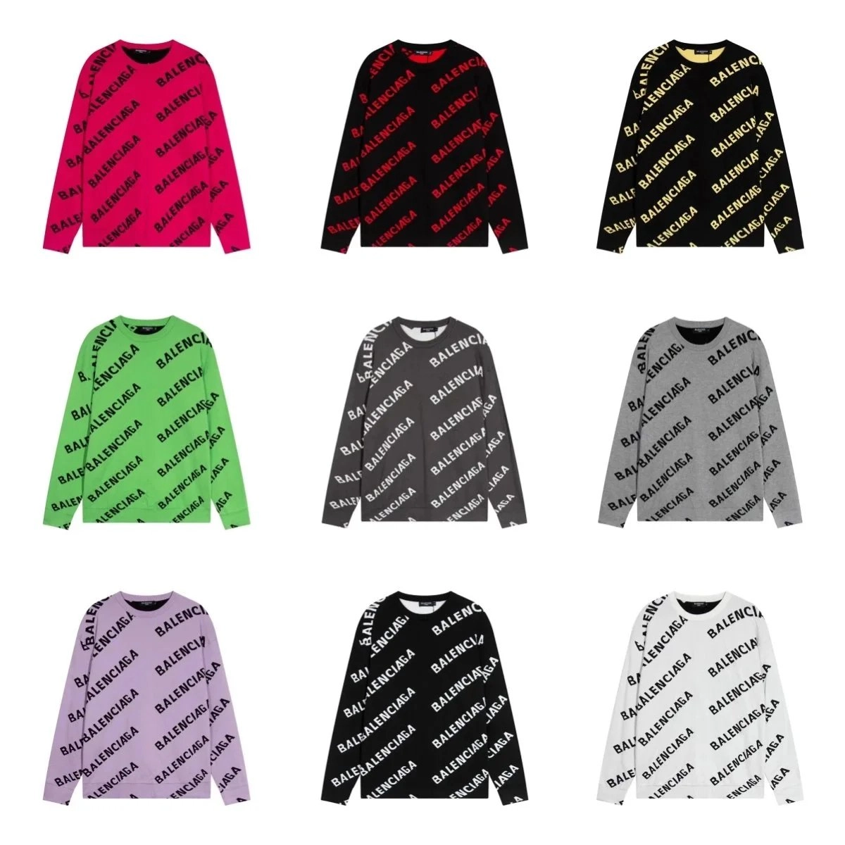 Balenciaga Logo All-Over Print Long Sleeve Sweater - Neon Pink