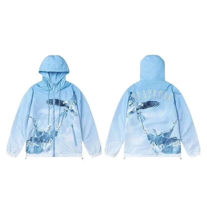 Trapstar Eagle Print Lightweight Hooded Windbreaker Jacket - Sky Blue