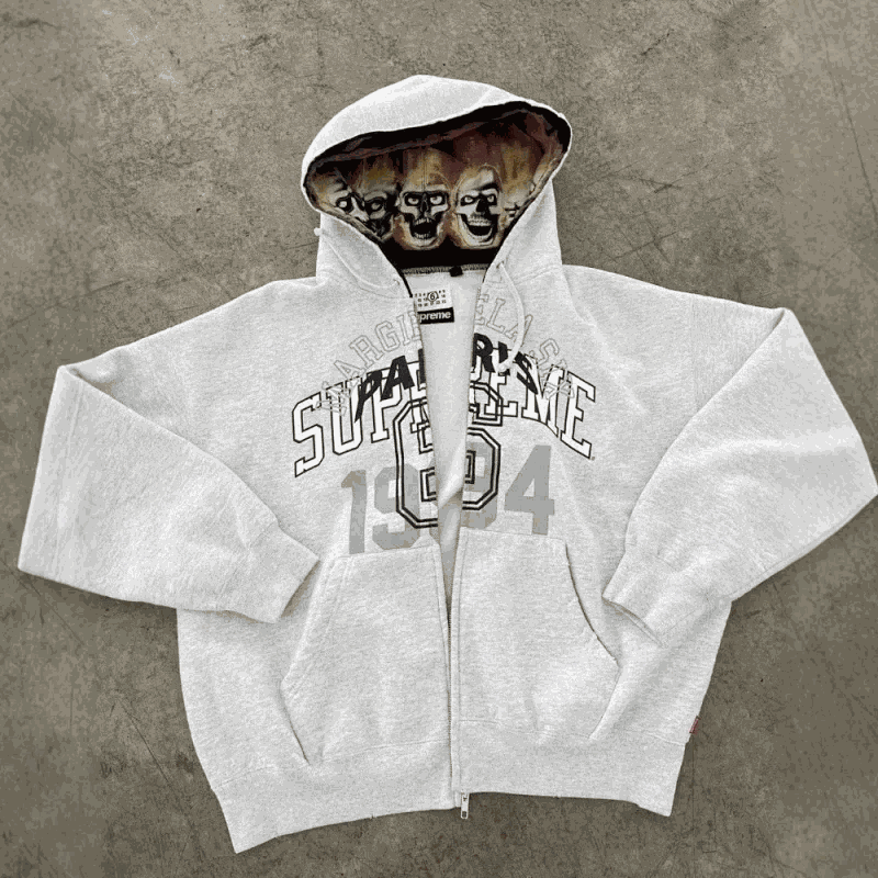 Supreme 1994 Arch Logo Zip-Up Hoodie Gray with Skull Lining