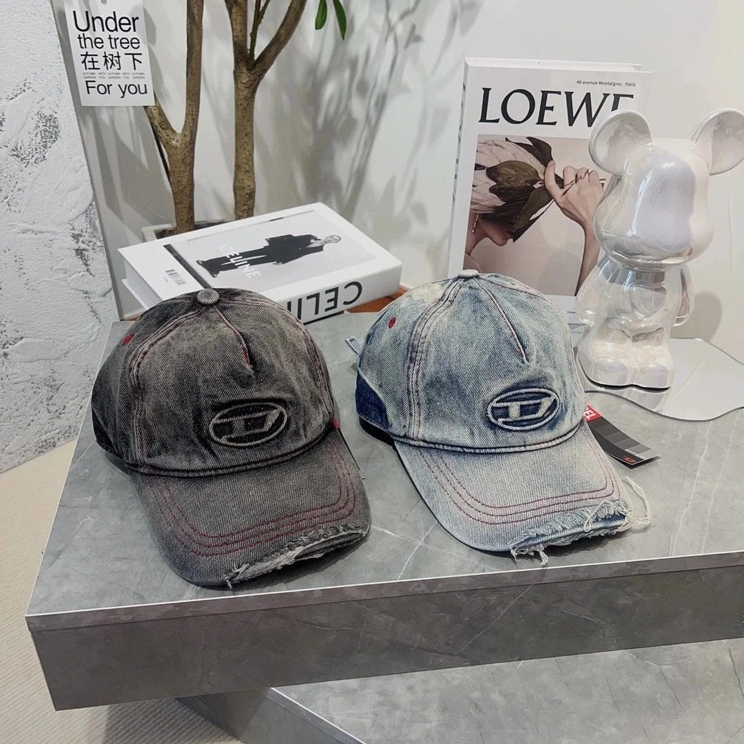 DIESEL Distressed Denim Baseball Cap with Logo Embroidery