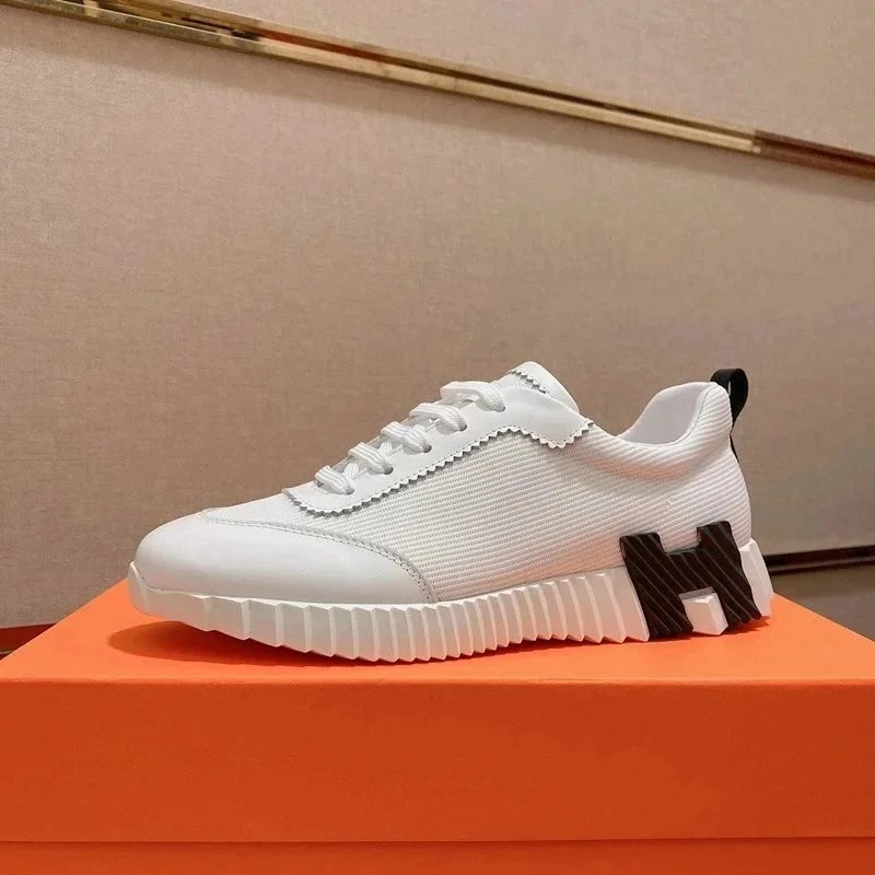 Herm&egrave;s H-Ride White Leather Sneaker with Black H-Logo
