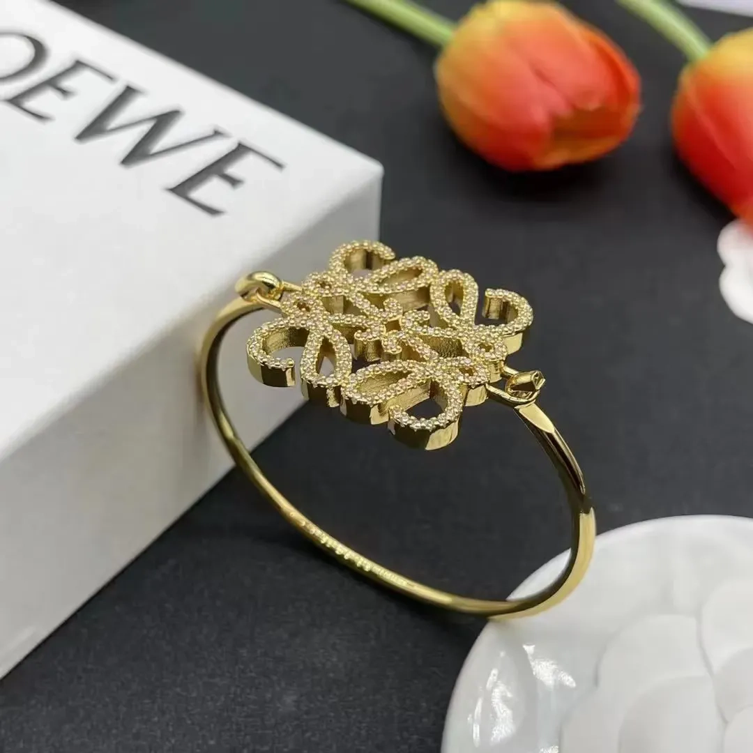 Loewe Anagram Logo Gold-Tone Crystal-Embellished Bangle Bracelet