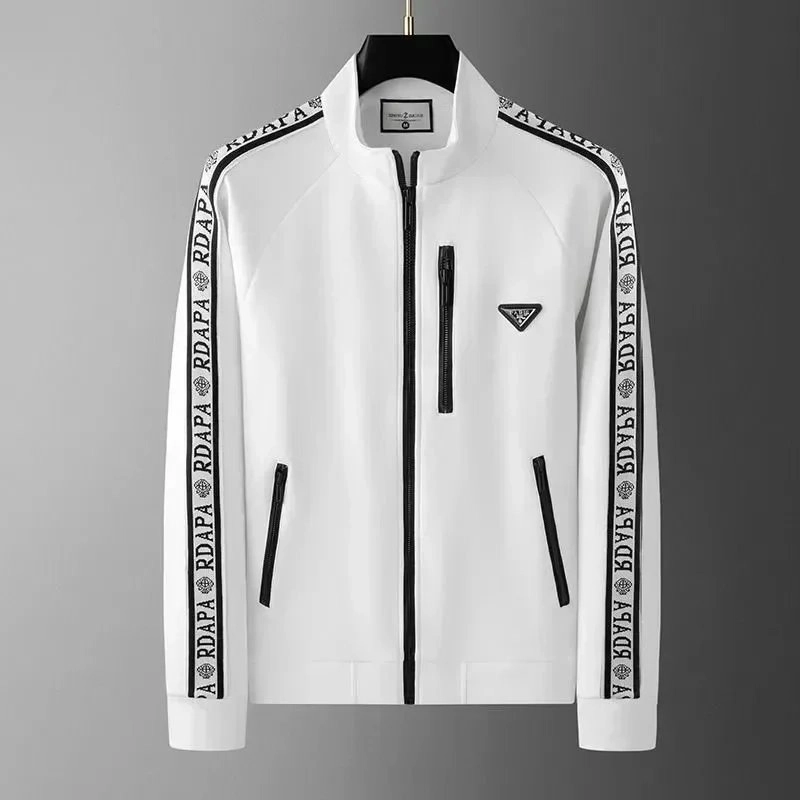 Prada RDAPA Logo Tape Track Jacket White Black Zipper