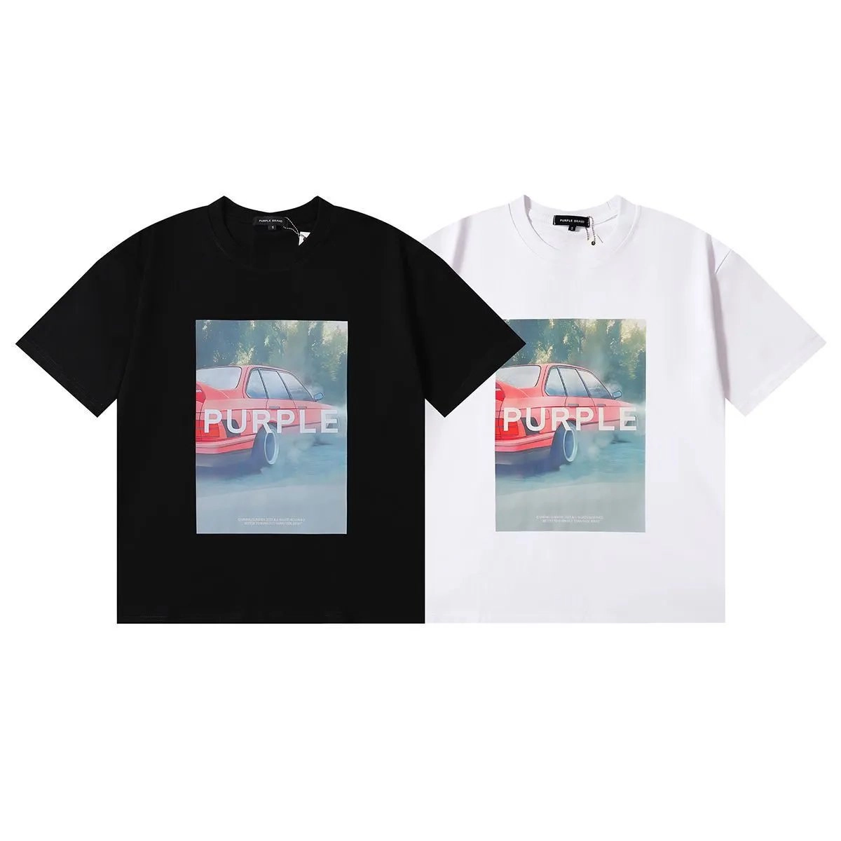 Purple Brand Car Print Graphic T-Shirt - Black and White