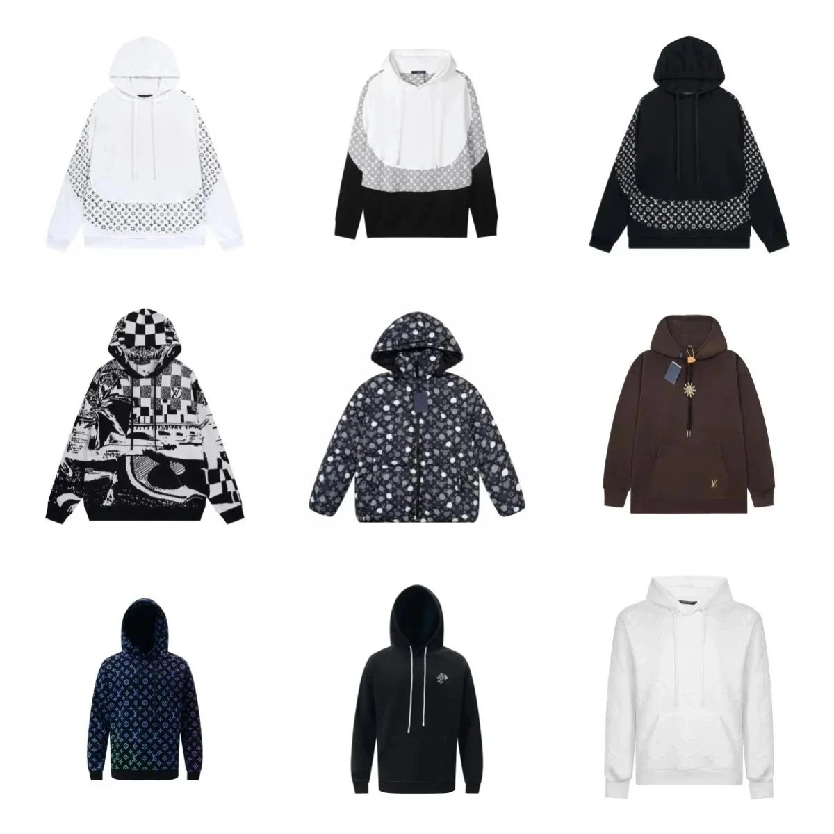 Louis Vuitton Monogram Patchwork Hoodie White Black Contrast