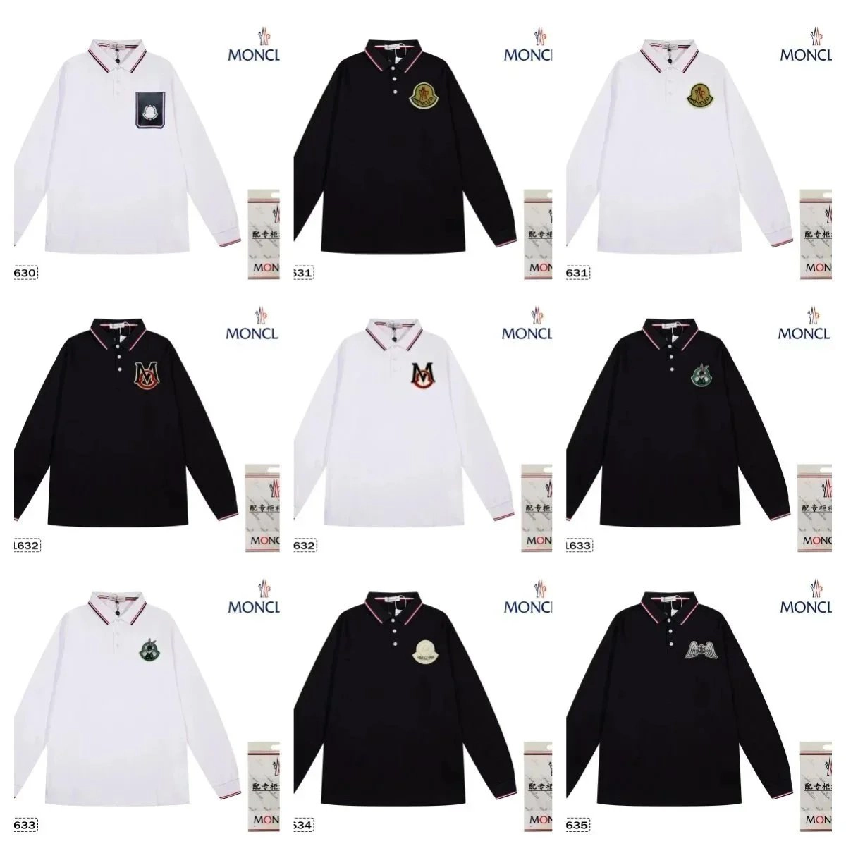 MONCLER Long Sleeve Polo Shirt with Embroidered Logo Patch