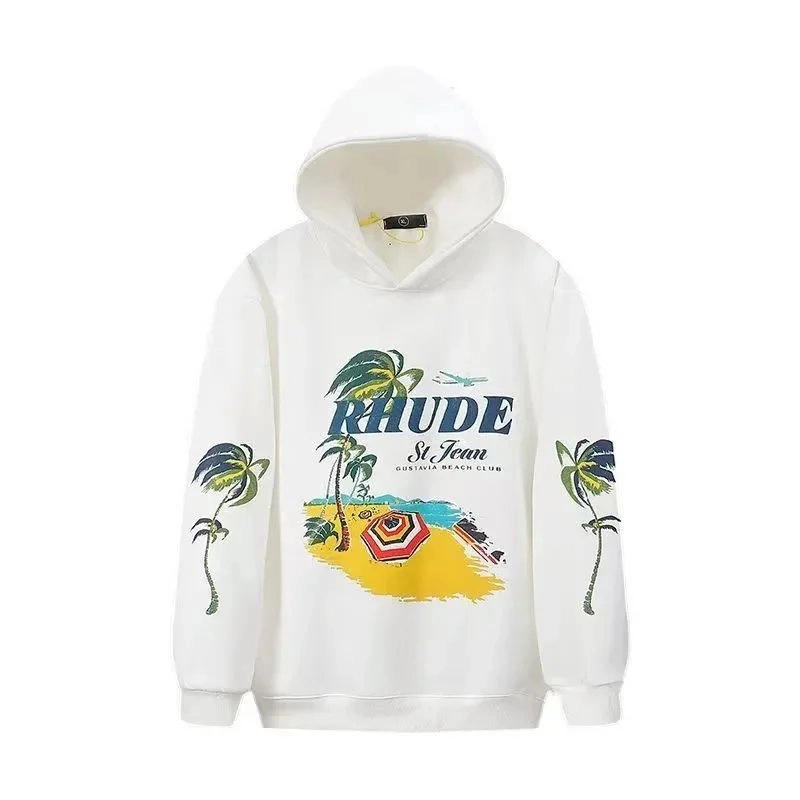 RHUDE St Jean Gustavia Beach Club Hoodie - White Palm Print