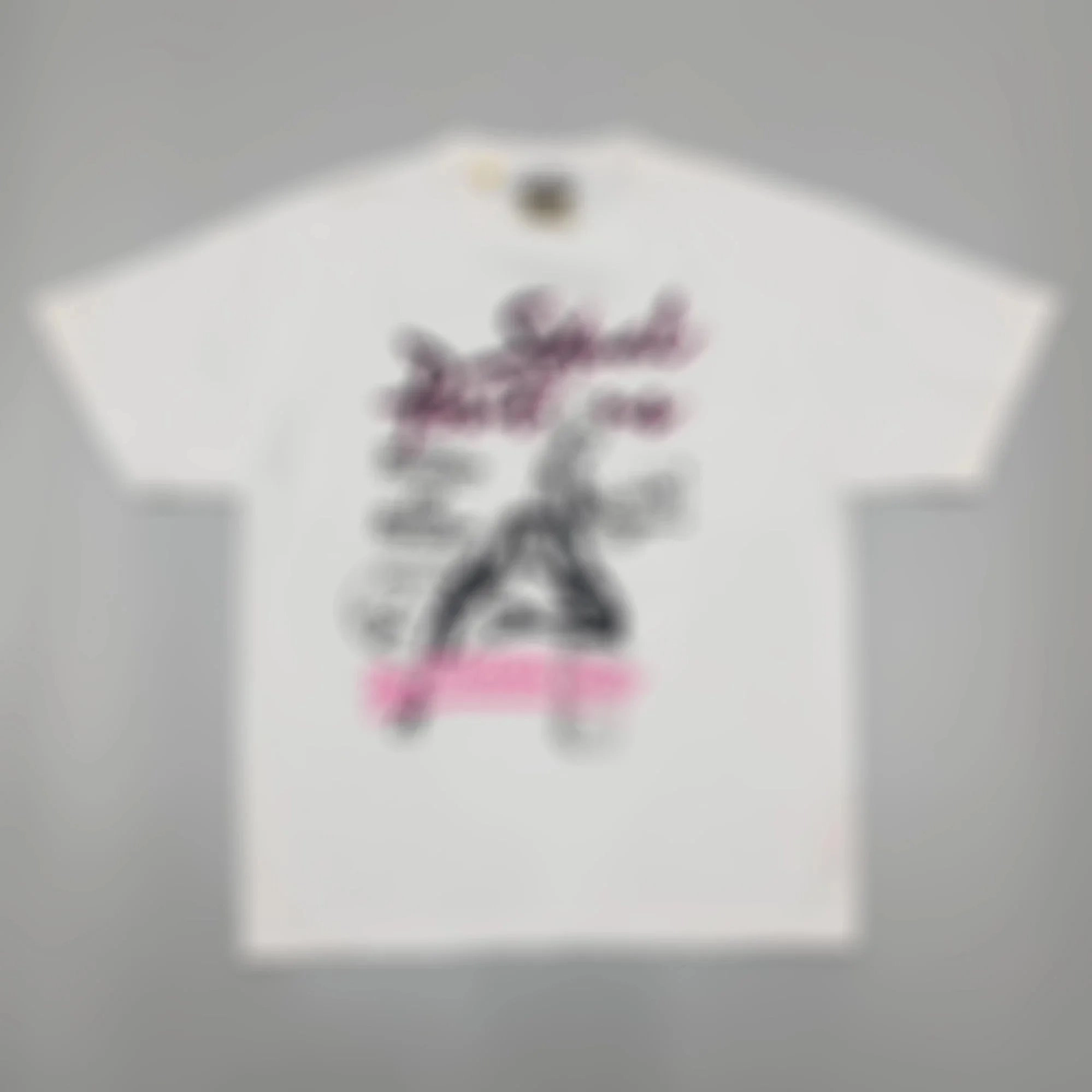 White Graphic T-Shirt with Pink and Black Abstract Design