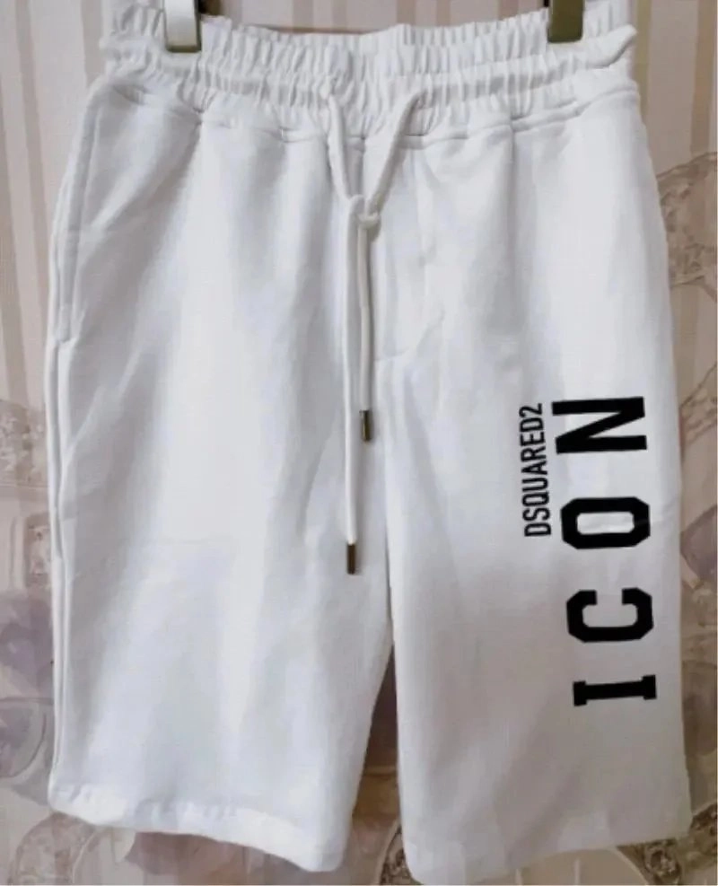DSQUARED2 Icon White Drawstring Shorts with Bold Logo Print