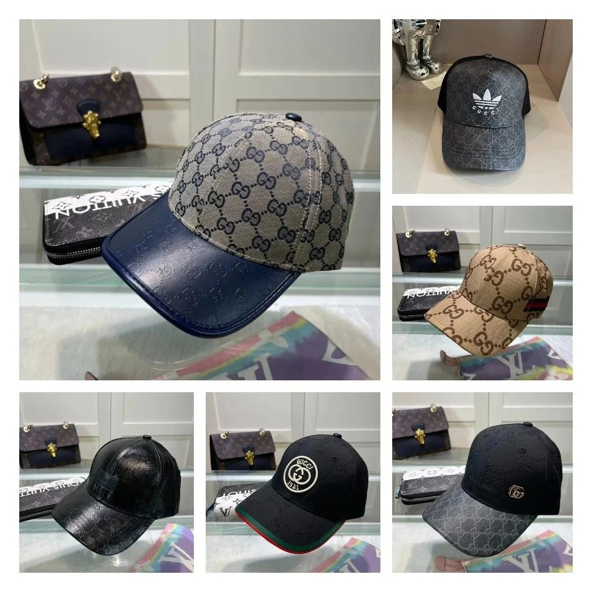 Gucci GG Monogram Baseball Cap with Leather Visor