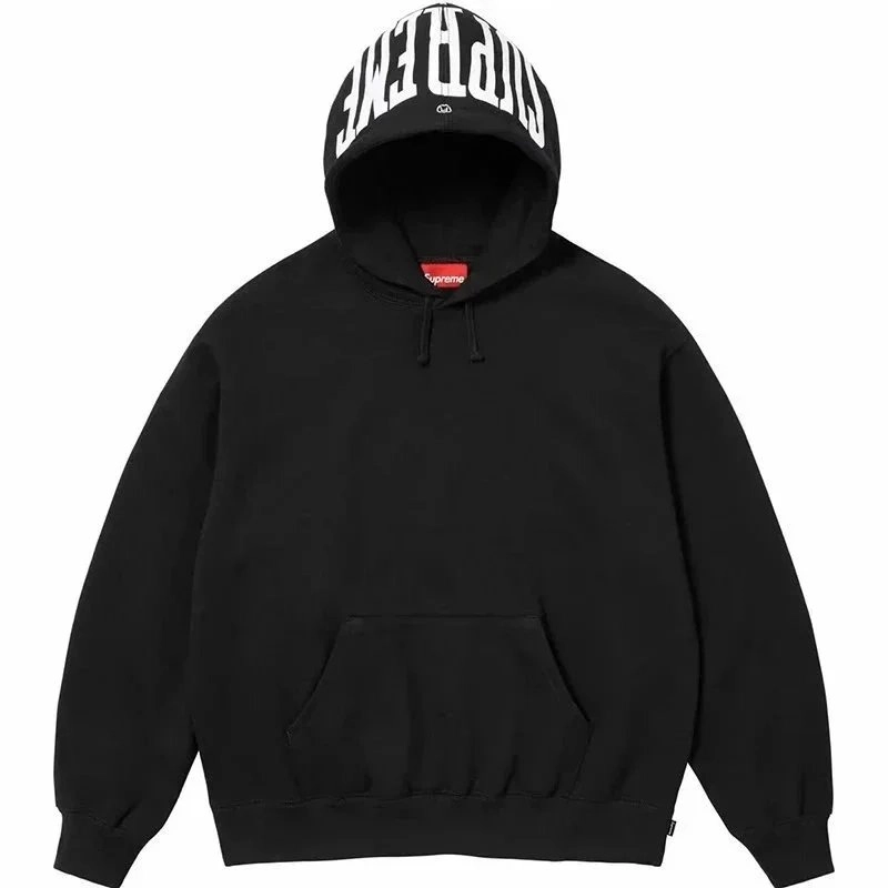 Supreme Box Logo Hooded Sweatshirt Black White Arch Print