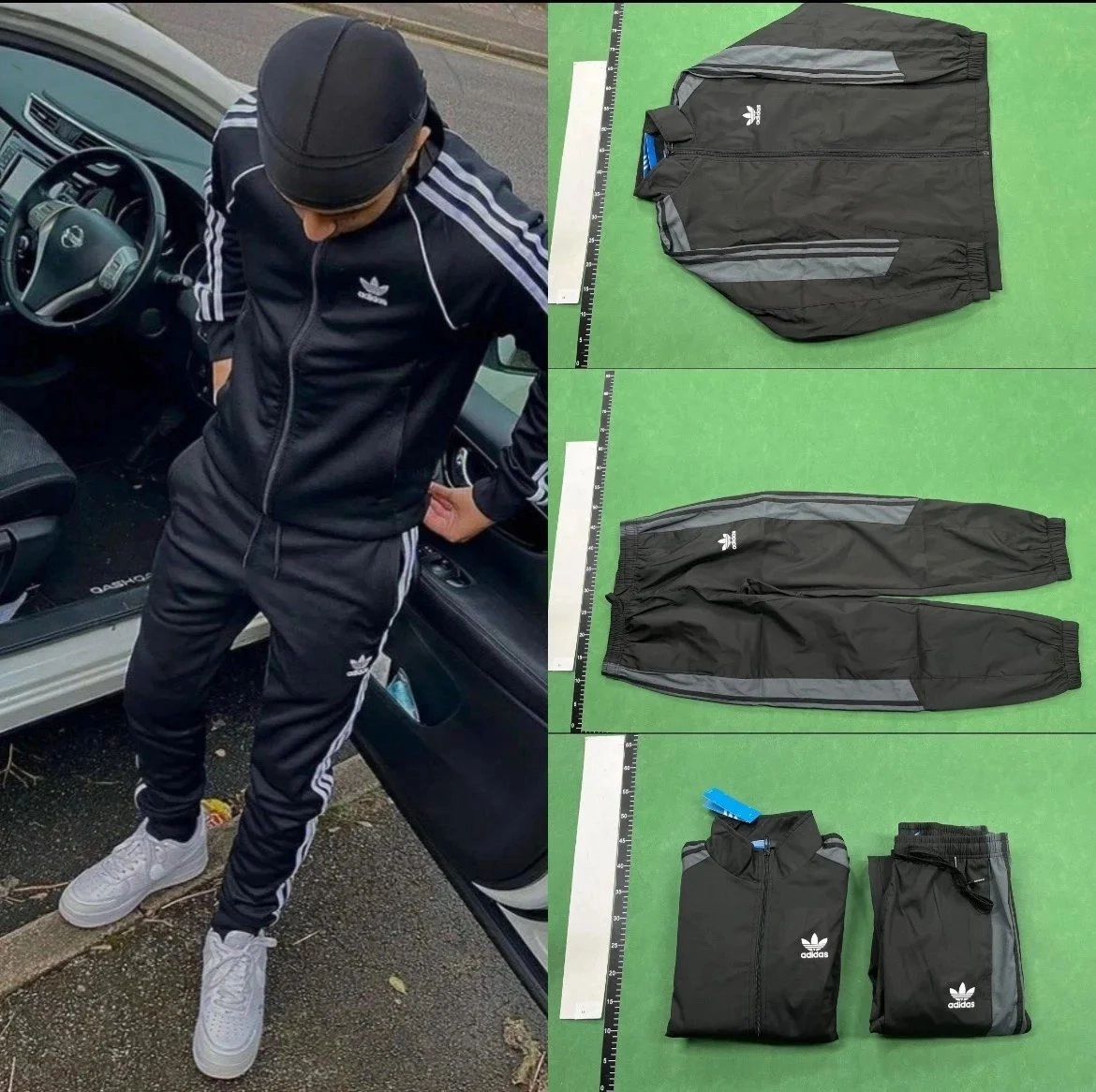 Adidas Originals Black Track Suit with Grey Stripes and Logo