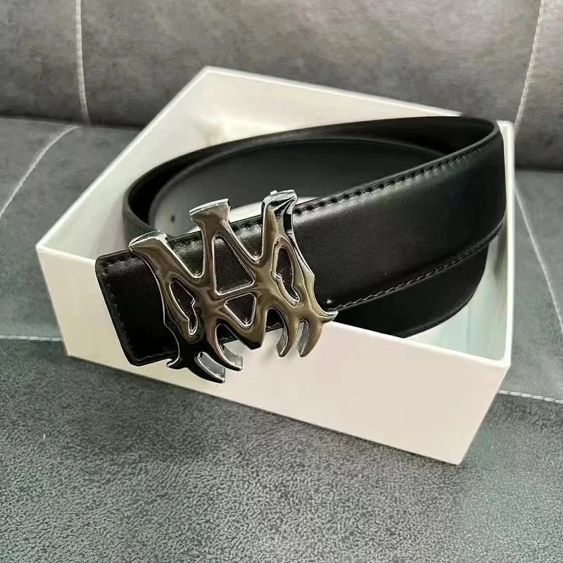Maison Margiela Black Leather Belt with Silver Gothic Logo Buckle