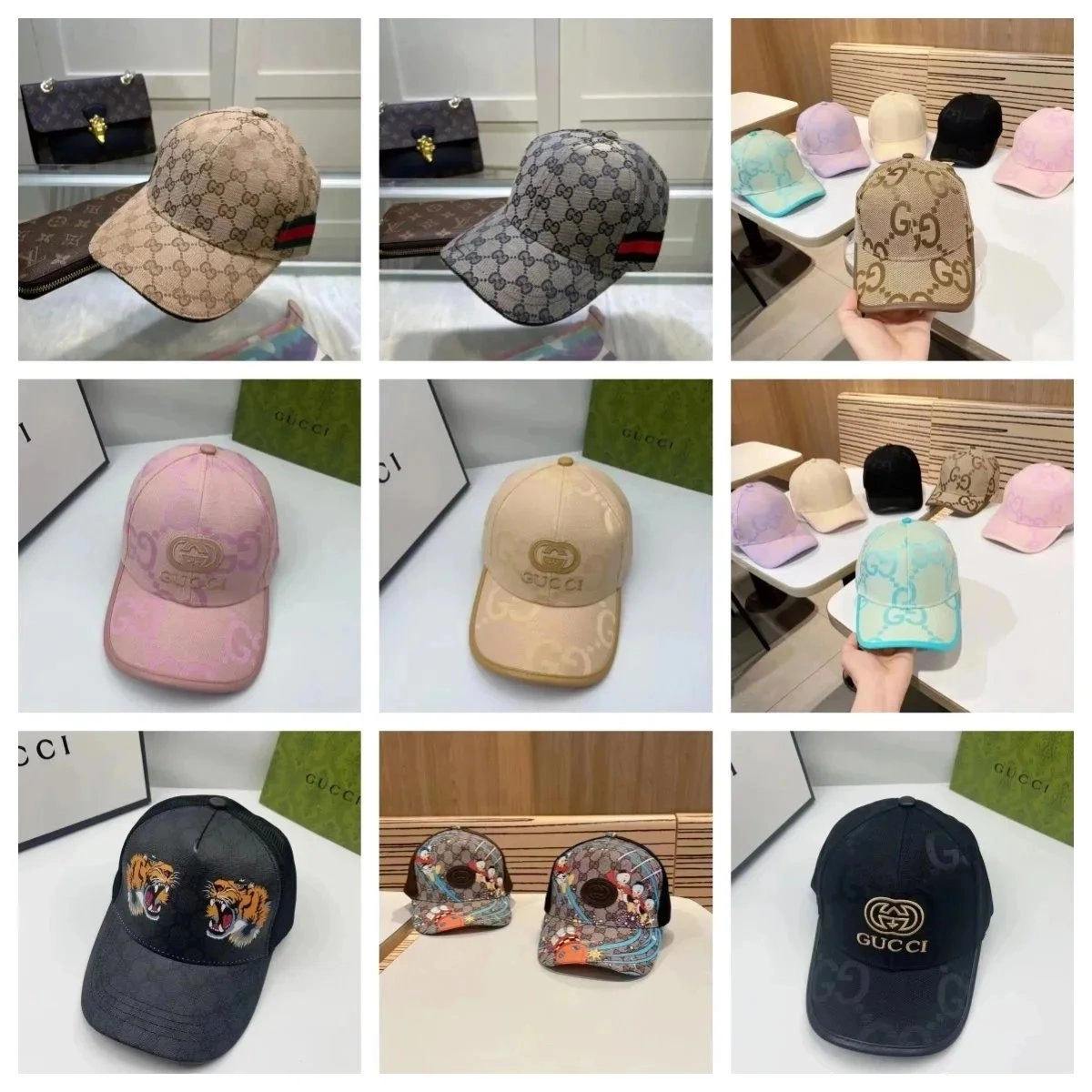 Gucci GG Monogram Baseball Cap Beige with Red-Black Web Trim