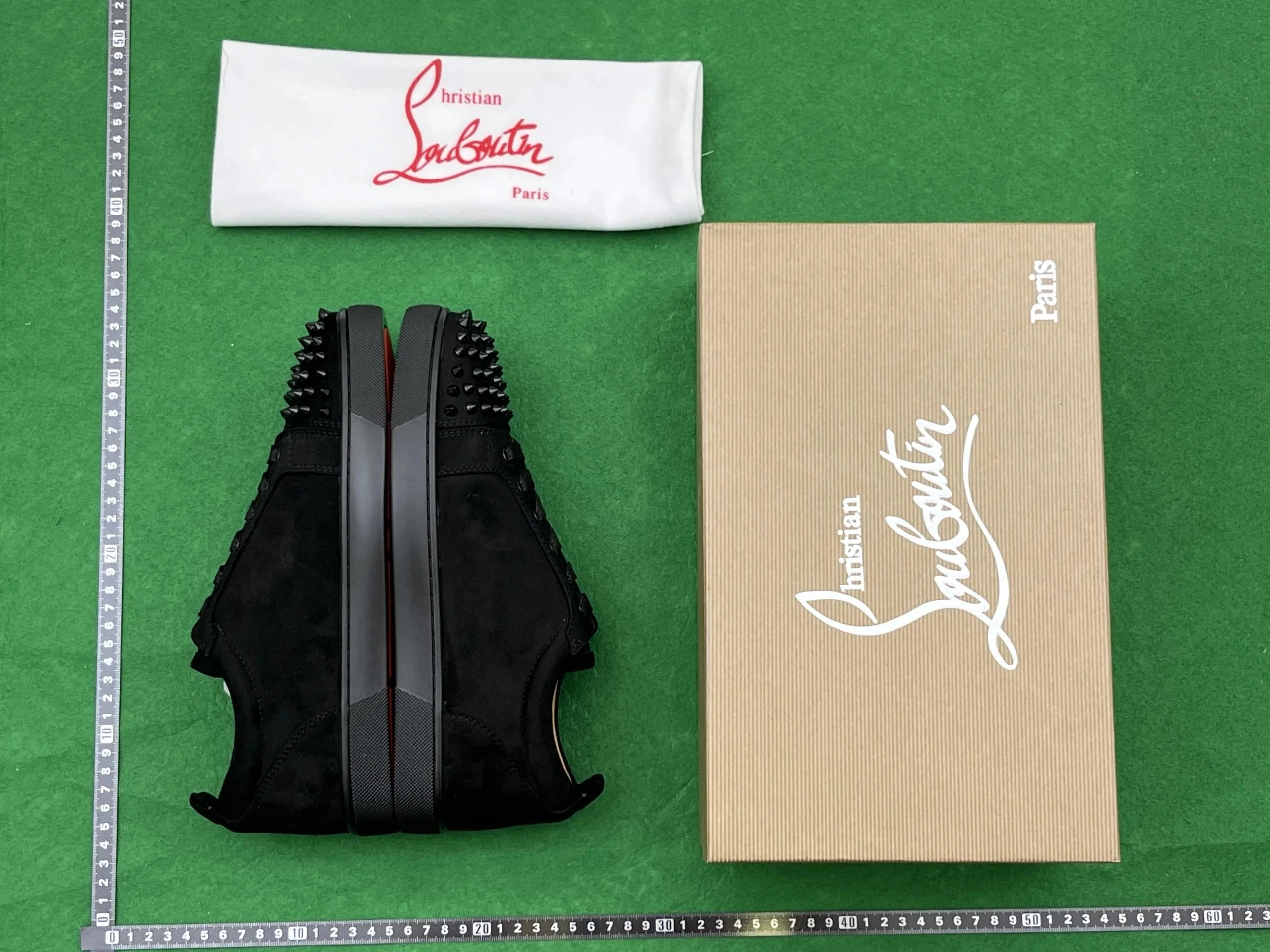 Christian Louboutin Spike Sneakers Black Suede with Red Sole