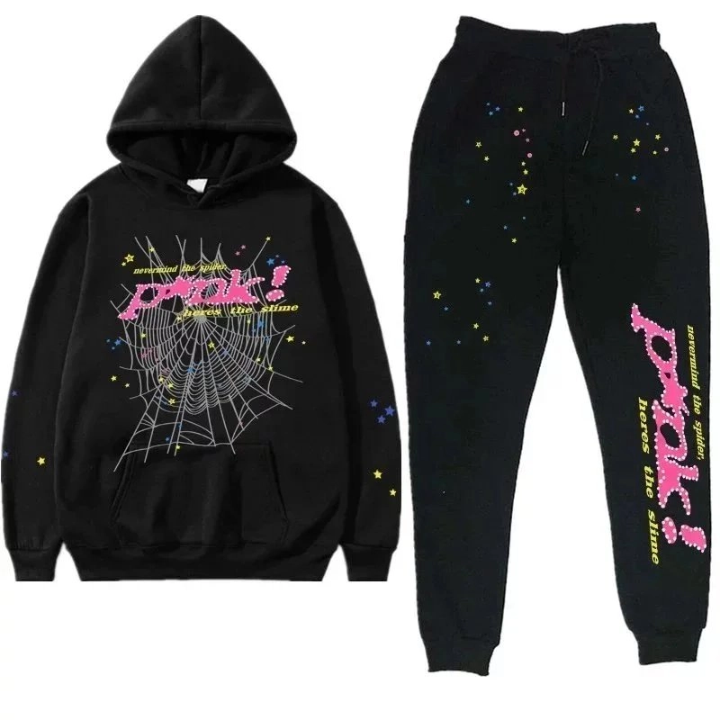 P!nk Spiderweb Hoodie and Star-Print Joggers Set Black