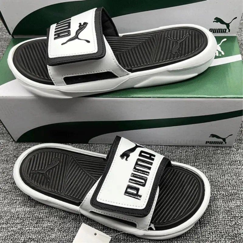 PUMA Leadcat FTR Slide Sandals - White/Black Logo Strap