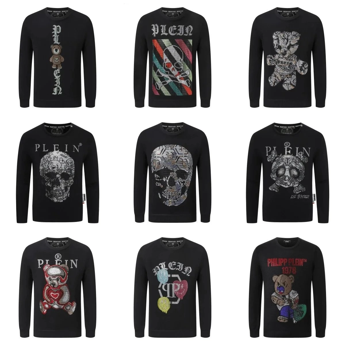 Philipp Plein Black Sweater with Crystal Skull and Crossbones