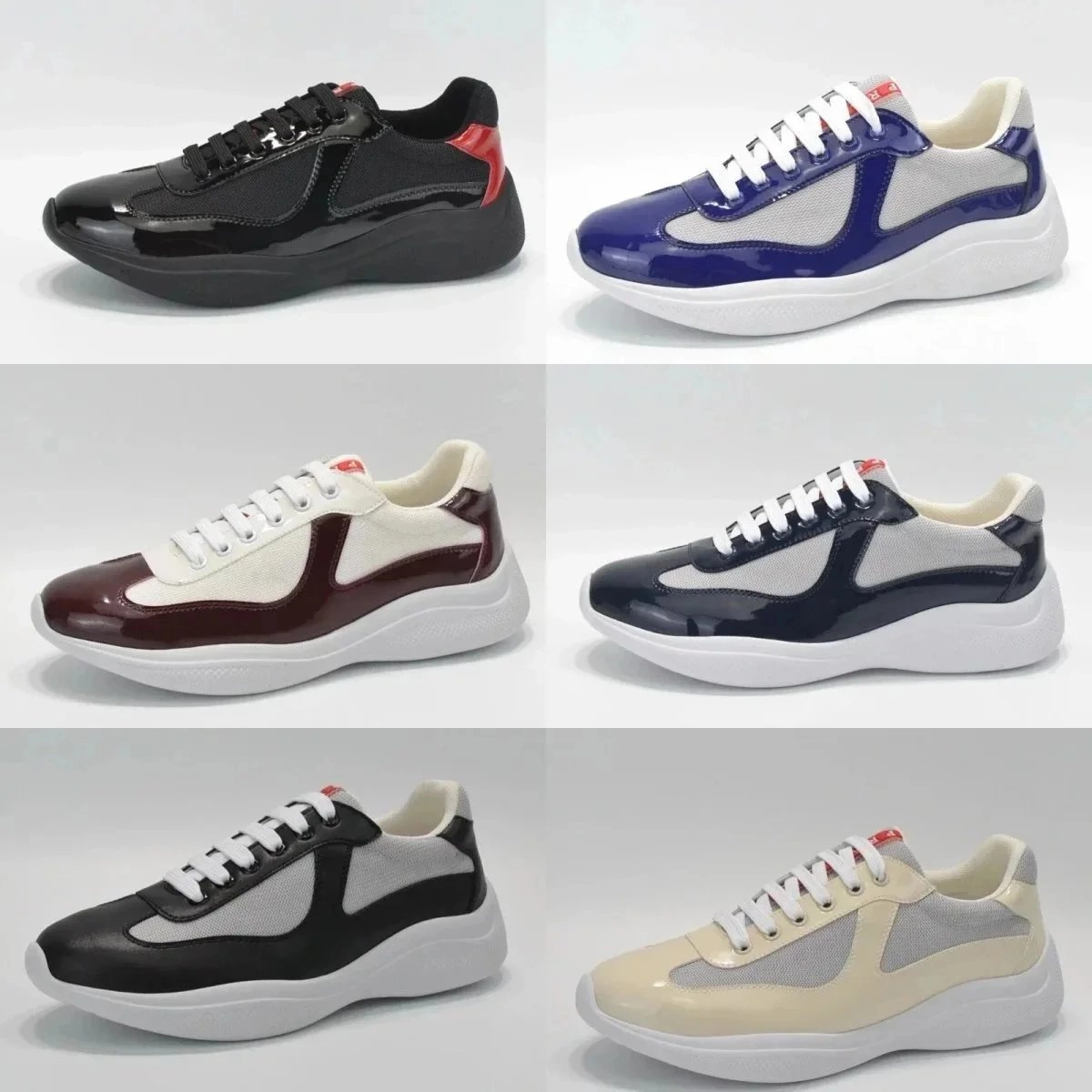 Prada Re-Nylon Low-Top Sneaker in Glossy Black with Red Accent